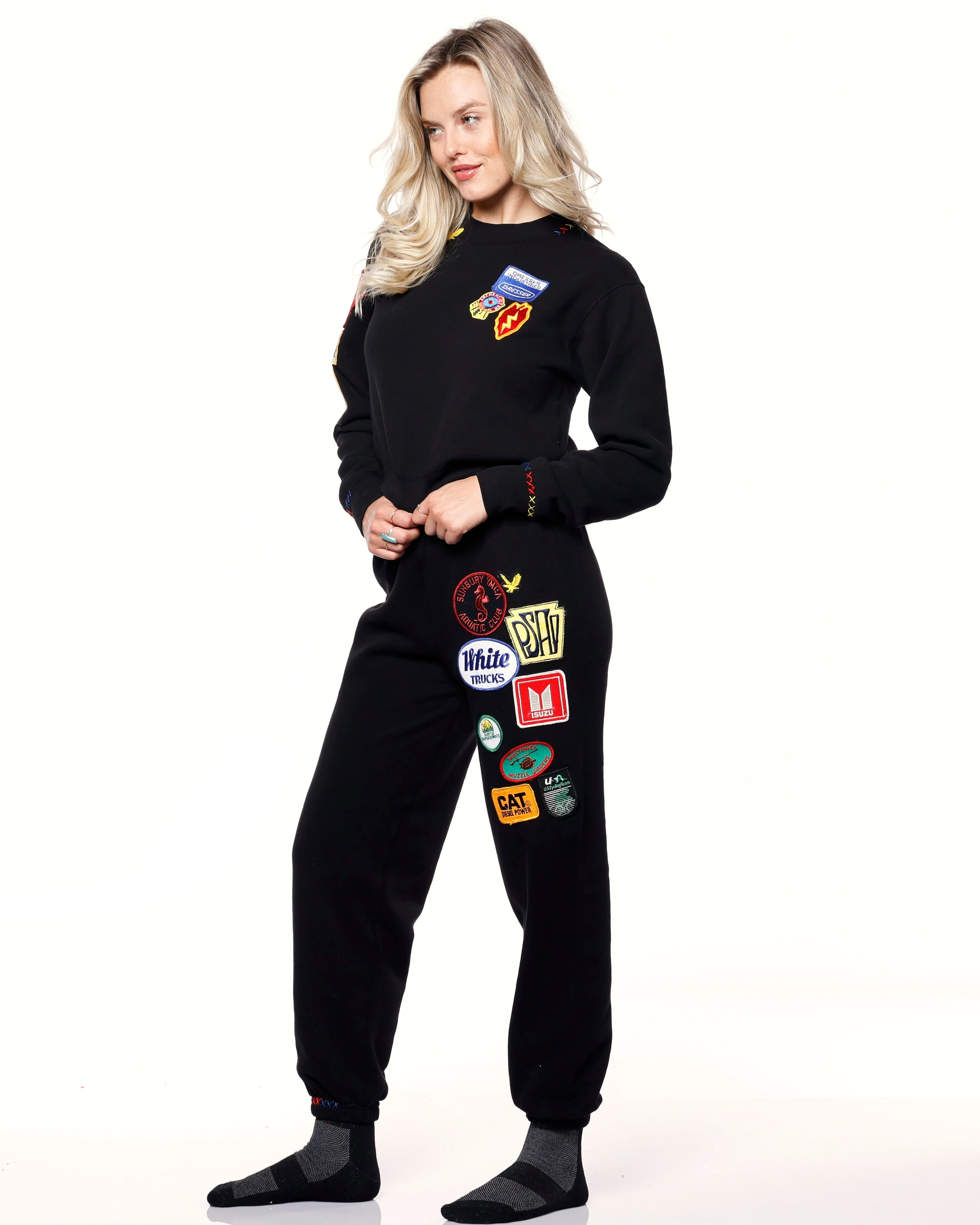 Black Sweatpants with Soul Patches - Cozy Vibes Only